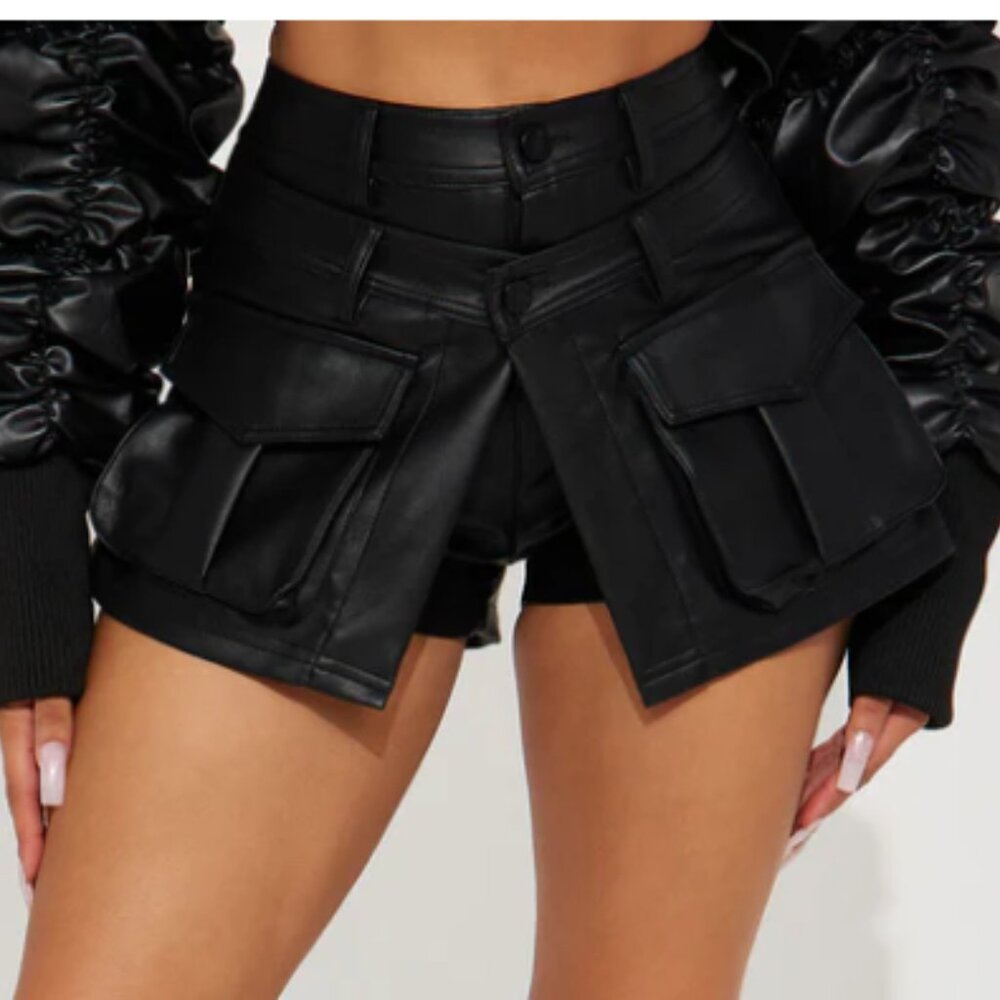 Faux Leather Skort - Black
